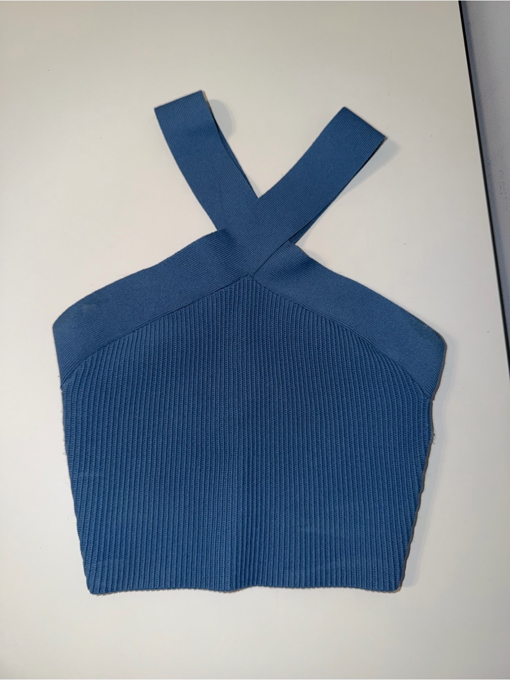 Aritzia Babaton blue ribbed knit crop top